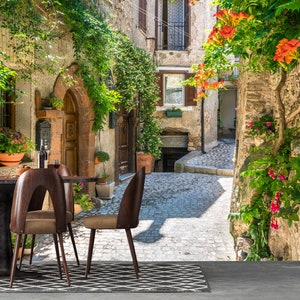 Mural de papel pintado con escena callejera italiana: arte de pared extraíble con autoadhesivo