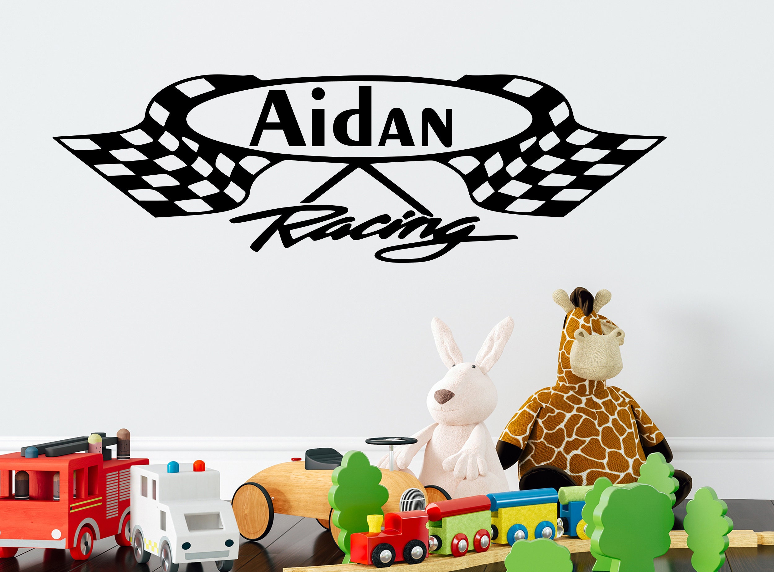 Personalized Name Racing Games Wall Decal Flags Custom Name | Etsy