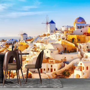 Santorini Wall Mural: Greek Island Peel and Stick Wallpaper