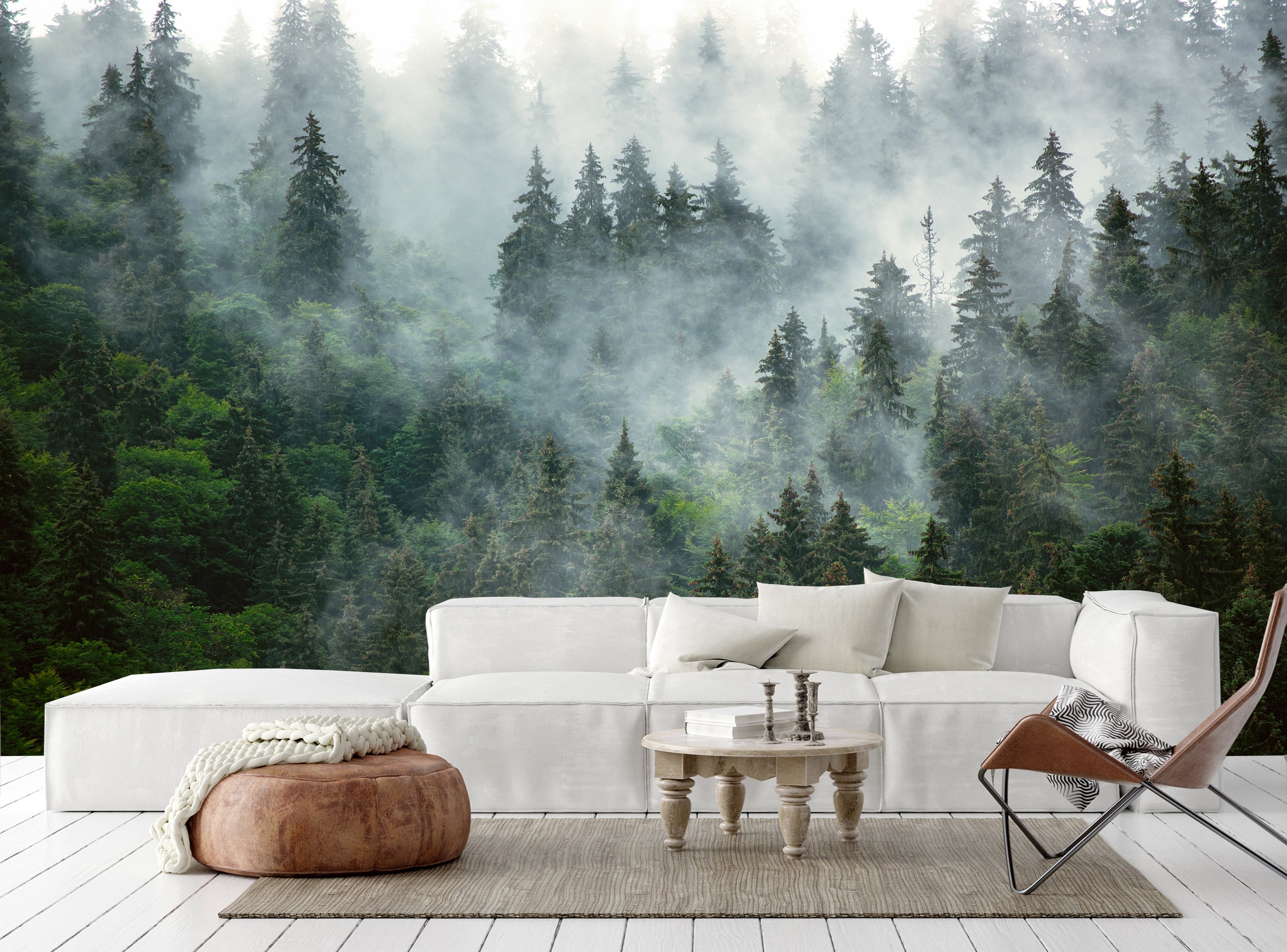 Forest Wallpaper Peel and Stick Misty Forest Wall Mural Self | Etsy
