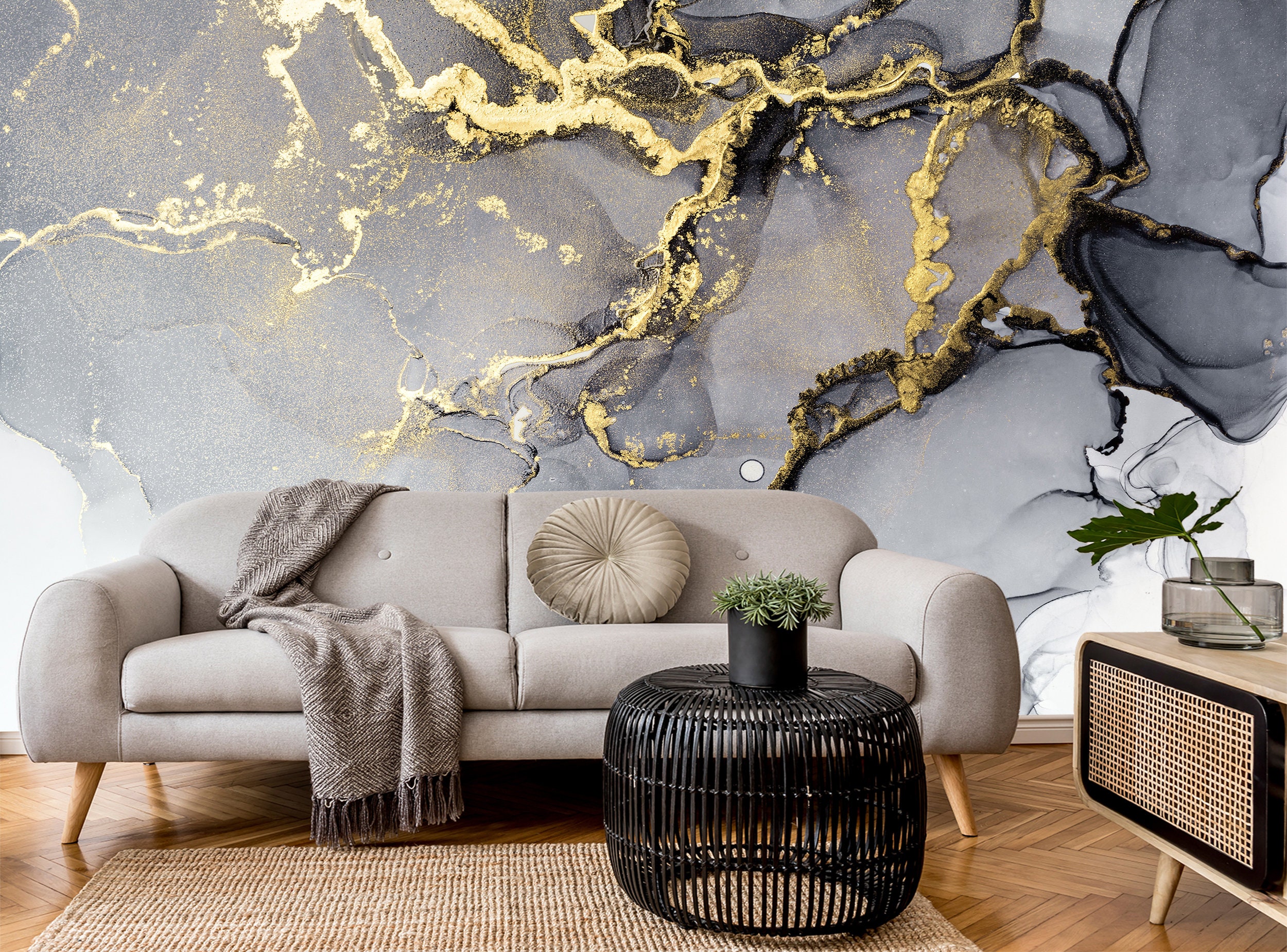Paper Wall Art Modern Mural, Abstract Mural, Wallpaper Wall Art, Gold Marble Wall Painting, 3d