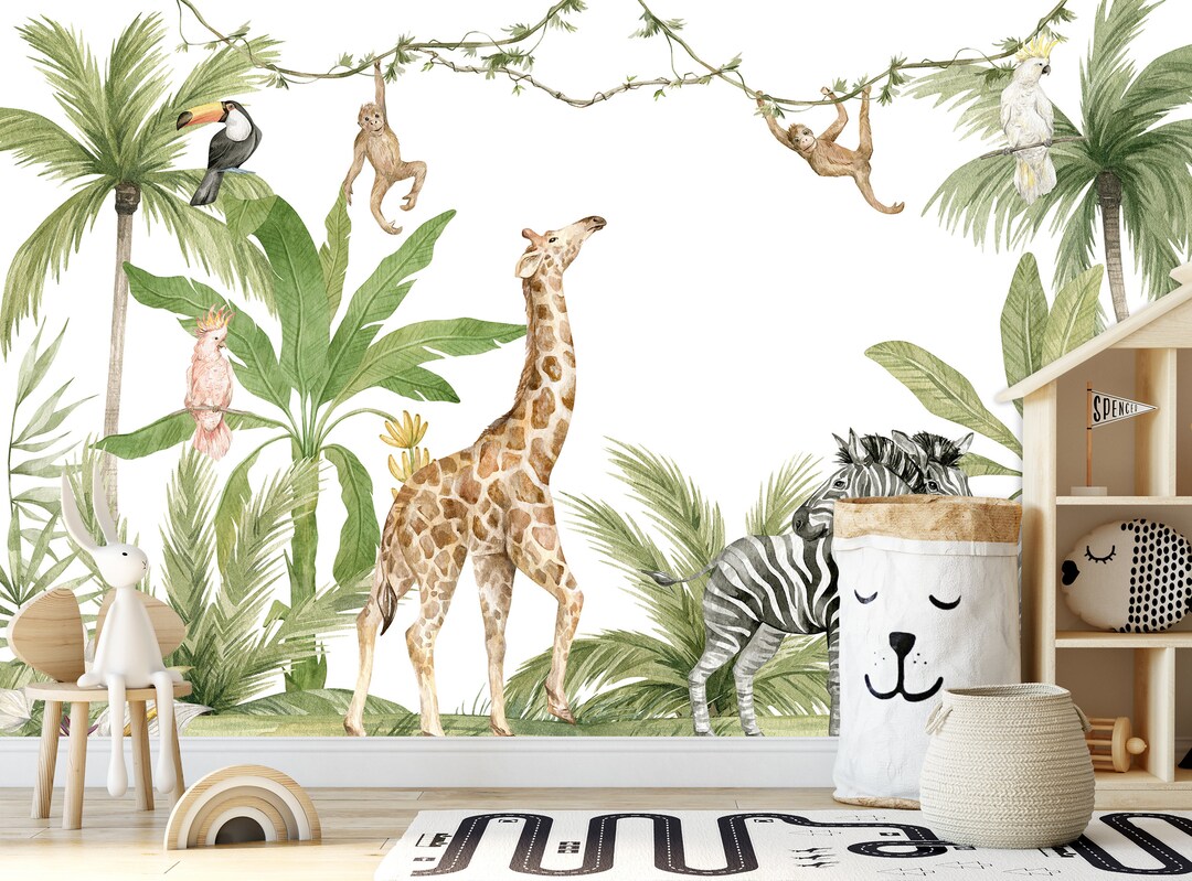 Safari Wallpaper Jungle Theme Wallpaper Animals Peel and Stick ...