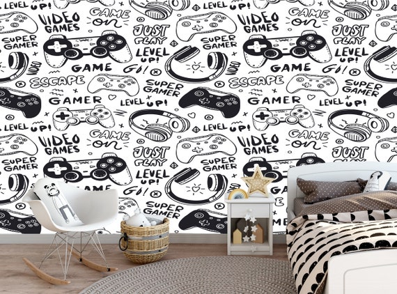 Gaming Wallpaper, Teenager Wall Mural, Headphones Removable, Self Adhesive  Vinyl, Kids Room Games Peel and Stick Wallpaper Custom Wall Decor 