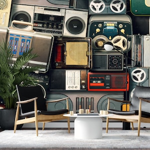 Retro Musik Tapete: Schälen und Stick Entfernbares Wandbild