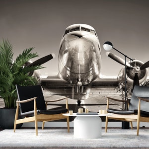 Airplane wallpaper, Self Adhesive Peel and Stick Airplane on a Runway Wallpaper Removable Vinyl Wall Mural Entryway Office Giant Wall Decor