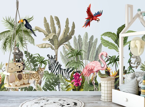 Safari Wallpaper for Children With Exotic Animals Peel and - Etsy Singapore Safari Wallpaper for Children With Exotic Animals Peel and - Etsy Singapore