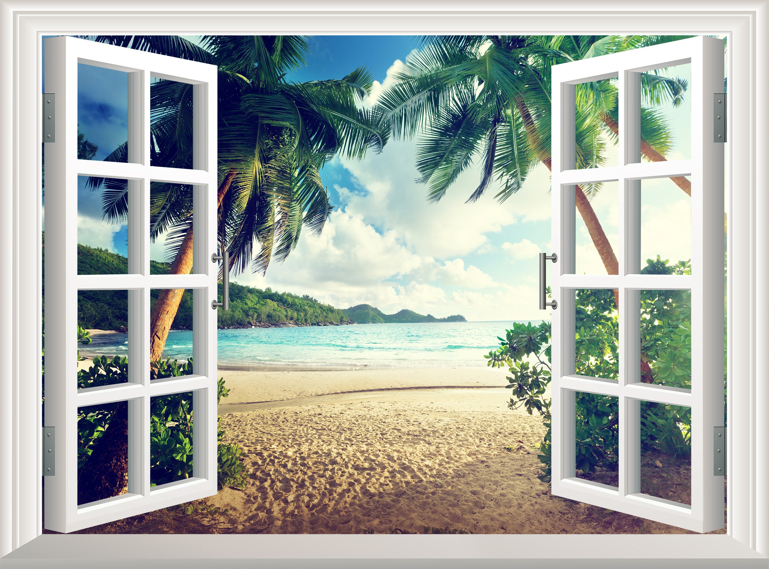 Seychelles Beach Palms Shore 3D Full Wall Mural Photo Wallpaper Print Home Decal 