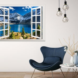 Lake Mountains Wandtattoo Wandtattoo Wandtattoo 3D Fenstereffekt Ansicht Wand fensterrahmen abnehmbar Vinyl Kunst Tapete Wanddekoration Fenster Poster Bild 3