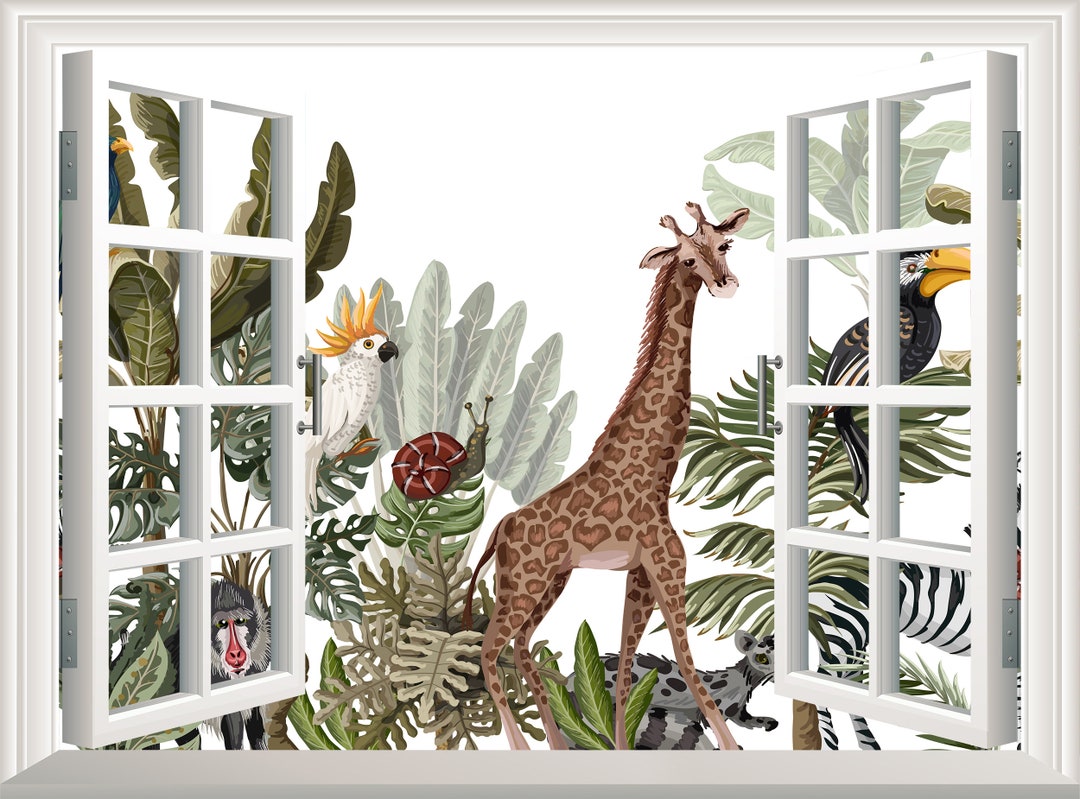 Jungle Animals Wall Decal Kids Wall Sticker 3D Window Effect Lion ...