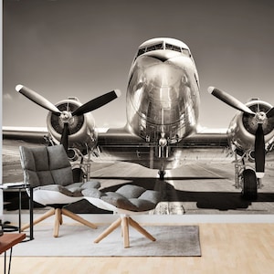 Airplane wallpaper, Airplane Wall Mural, Aviation  Wallpaper, Self Adhesive Peel and Stick Runway Removable Vinyl Decor flugzeug wandtapete