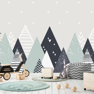 Papier peint montagne géométrique : décoration pour chambre de bébé