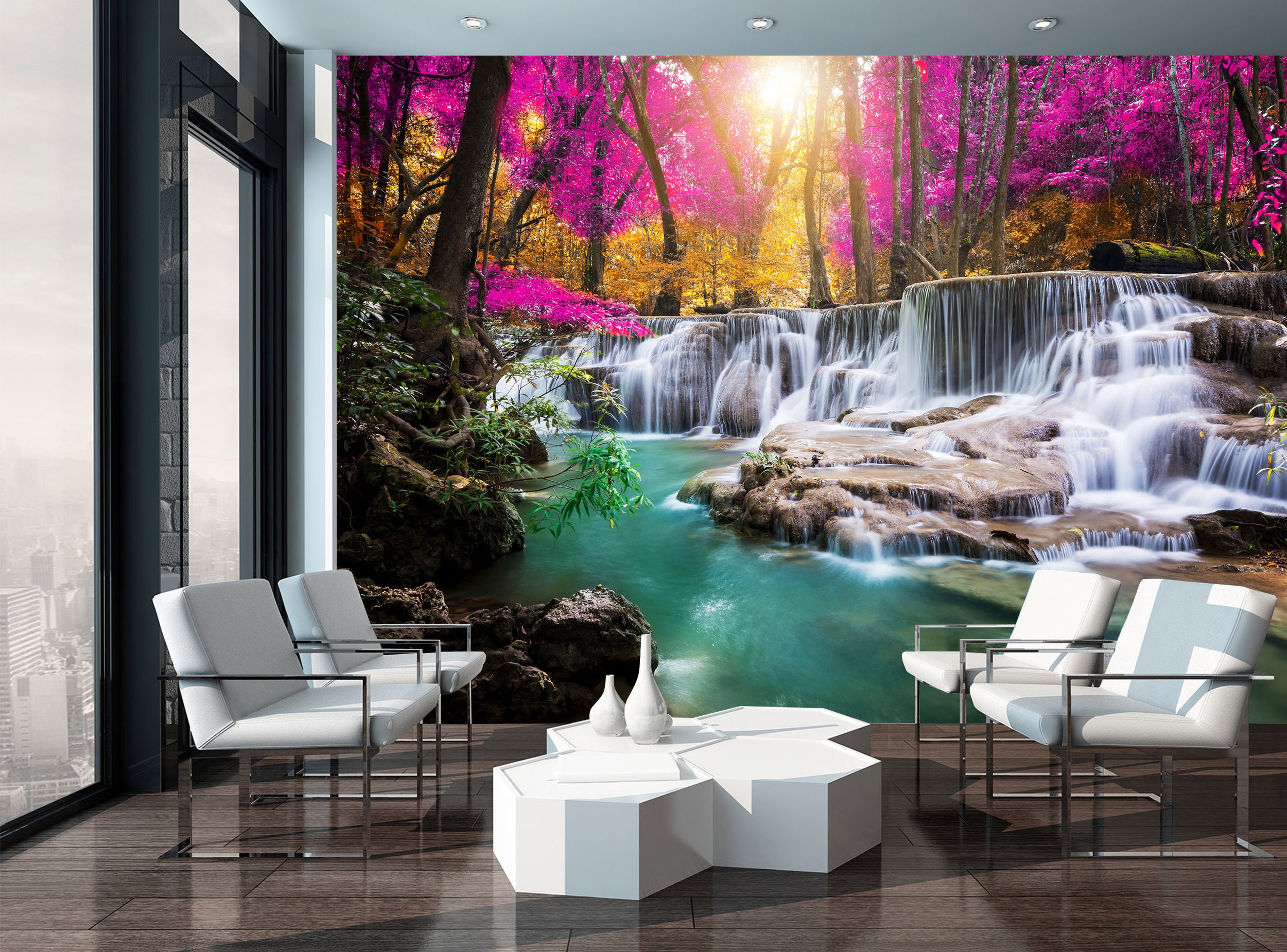 Landscape Wallpaper Mural Peel And Stick Waterfall Wall Mural Etsy