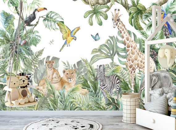 Safari Animals Wall Decal Jungle Rainforest Sticker Vinyl Mural Nursery Children