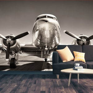 Airplane wallpaper, Self Adhesive Peel and Stick Airplane on a Runway Wallpaper Removable Vinyl Wall Mural Entryway Office Giant Wall Decor image 2