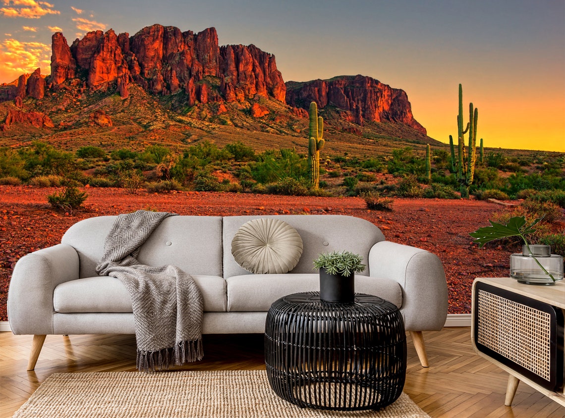 Desert Sunset Photo Wallpaper Peel and Stick Self Adhesive Etsy