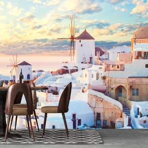 Santorini Wall Mural: Greek Village Photo Wallpaper, Peel and Stick