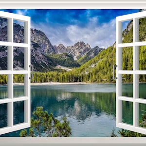 See Berge Wandtattoo Wandaufkleber 3D Fenster Effekt Ansicht Wand Fensterrahmen Entfernbare Vinylkunst Tapete Wandbild Wanddekor Fenster Poster