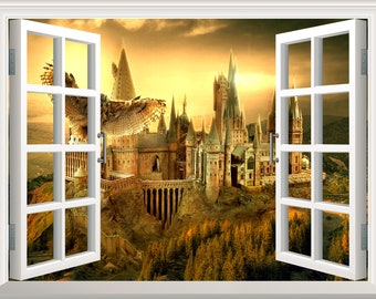 MEDIEVAL HOGWARTS CASTLE WALL STICKER 3D SMASHED POSTER DECOR DECAL MURAL YJ0