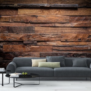 Dark Brown Wood Wallpaper: 3D Rugged Texture Peel and Stick Wall Mural