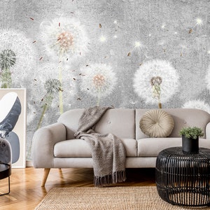 Papier peint floral pissenlit : décoration murale photo autocollante