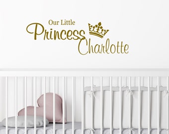 Personalisierter Name Little Princess Wandtatto Name Wandtatto Kinderzimmer Mädchen Schlafzimmer Leterring Gold Vinyl Dekor Kunst