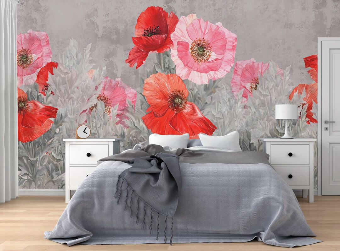 Floral Wallpaper Photo Mural Wall Decoration Poppies - Etsy