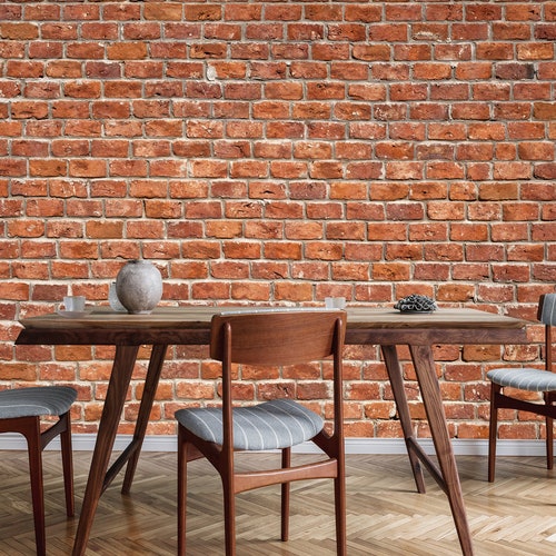 Red Brick Wall Style Wallpaper Rustic Brick Peel and Stick Etsy