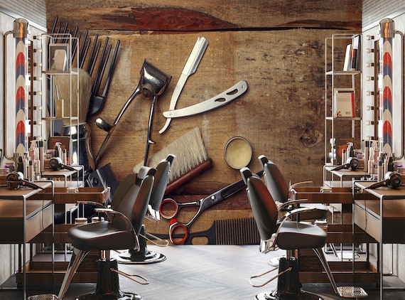 Barbershop Wallpaper, Barber Shop Wall Mural Peel and Stick Self Adhesive  Vinyl Photo Wallpaper Vintage Art 3D Salon Shaving Tools Hair - Etsy Sweden