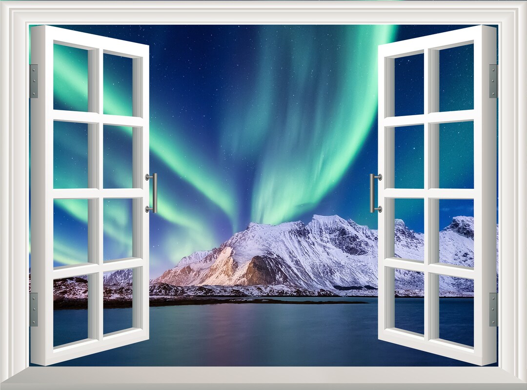Northern Light Wall Decal 3D Wall Sticker 3D Window View Effect Wall Decal Window Frame