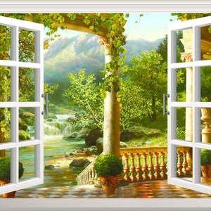 3D Window View Wall Decal: Garden in Park Vinyl Mural