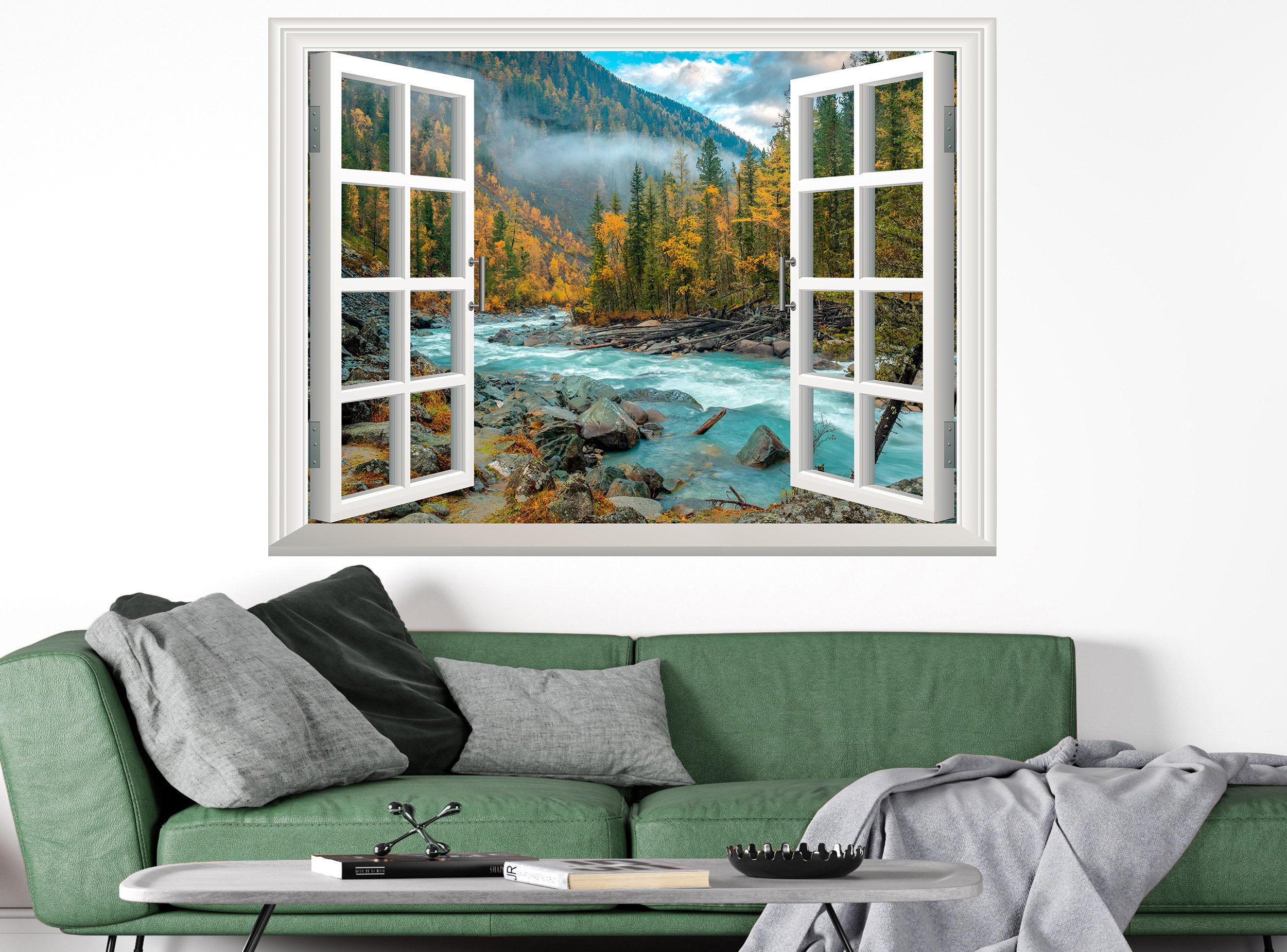 Autumn River Wall Decal Wall Sticker 3D Window Effect View Etsy