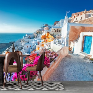 Santorini Wall Mural: Greek Island Photo Wallpaper, Peel and Stick