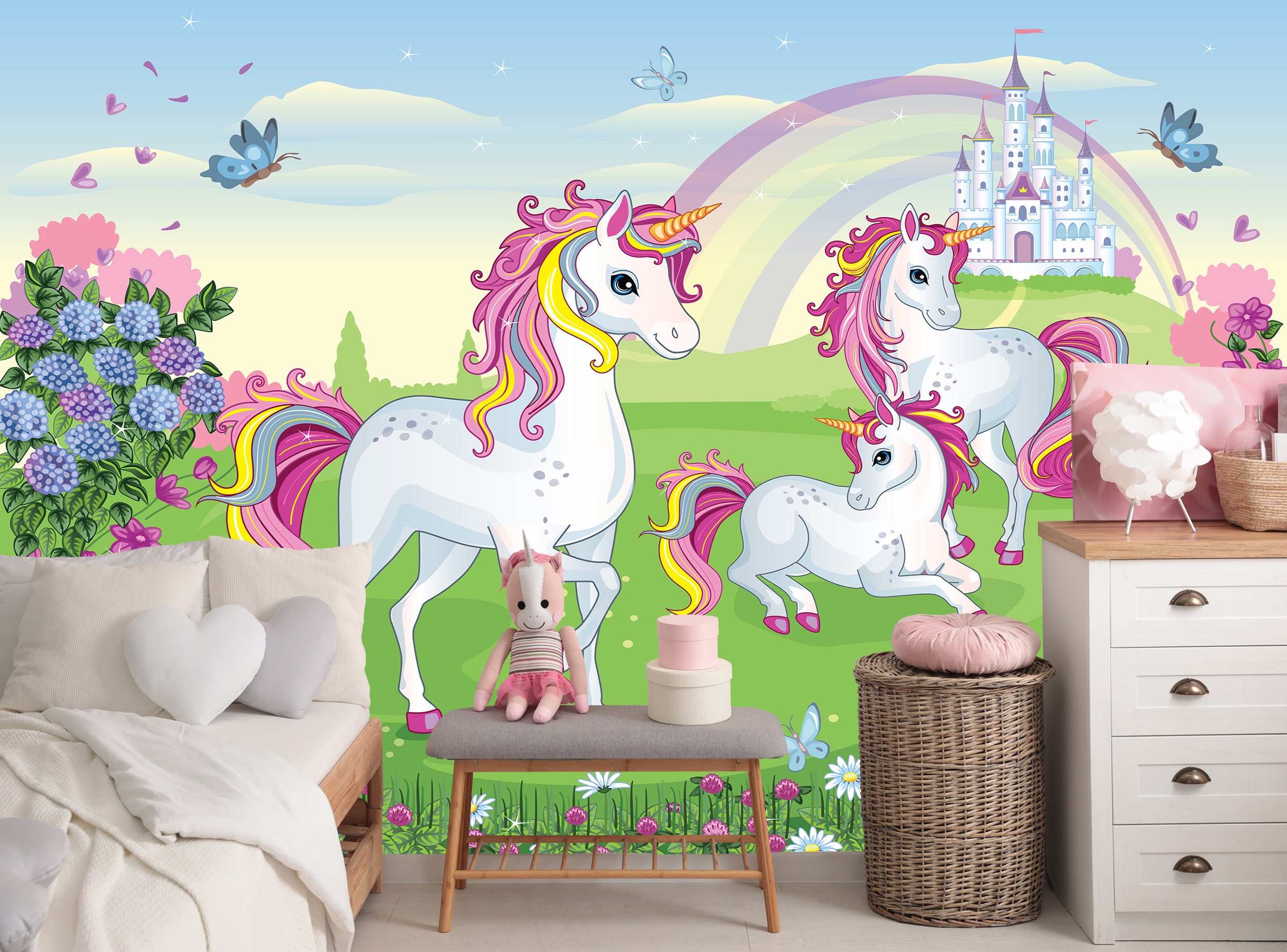 Unicorn Wallpaper Kids Wall Mural Kids Wallpaper Self Adhesive Peel and  Stick Removable Fairytale Wall Mural Nursery Girl Kid's Room Art - Etsy