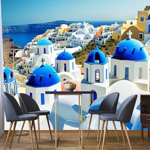 Santorini Wall Mural: Greek Island Wallpaper, Peel and Stick