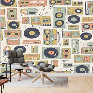 Retro Musik-Player-Tapete - Schälen und Stick entfernbares Wandbild