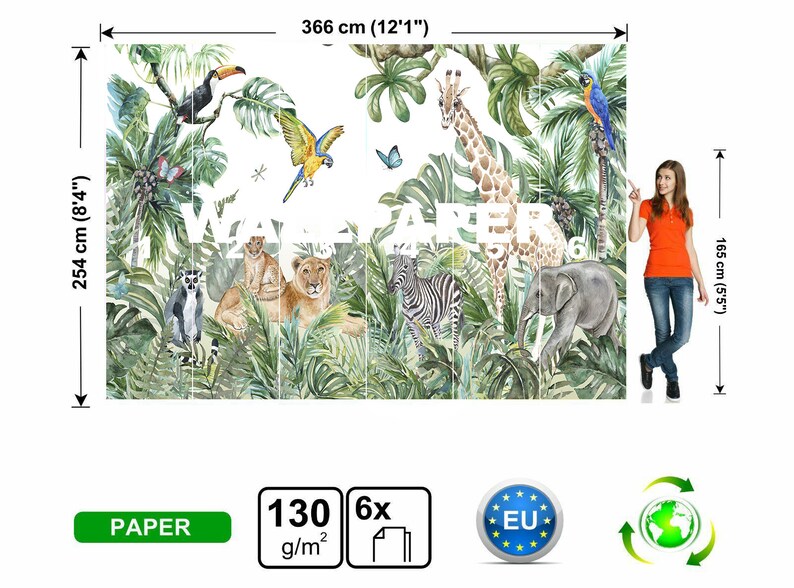 Jungle Theme Wallpaper Animals Peel and Stick Wallpaper Etsy