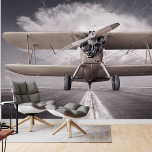 Airplane Wallpaper Mural: Peel and Stick Vinyl, Runway Decor