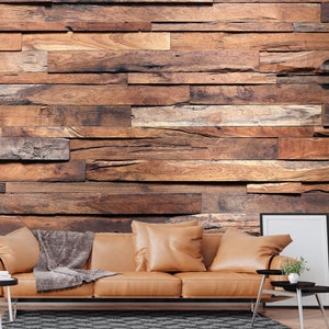 Timber Wood Dark Brown Wood Wallpaper, Floor Rustic Peel and Stick Self Adhesive Removable Wall Mural Vintage Art 3D Rugged Wooden Texture