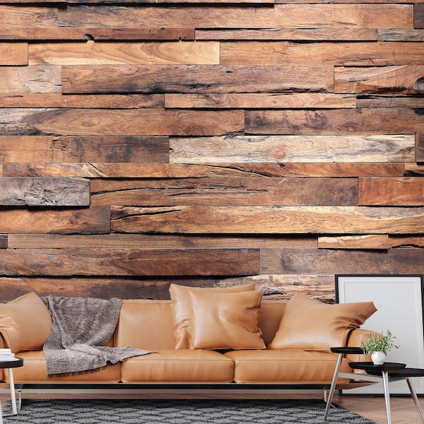 Timber Wood Dark Brown Wood Wallpaper, Floor Rustic Peel and Stick Self Adhesive Removable Wall Mural Vintage Art 3D Rugged Wooden Texture