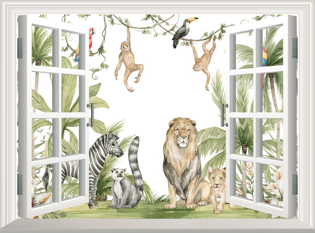 Safari Animals Wall Decal: 3D Window Jungle Mural, Nursery Decor - Etsy