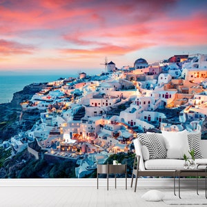 Santorini Wallpaper Mural: Greek Island View, Peel and Stick