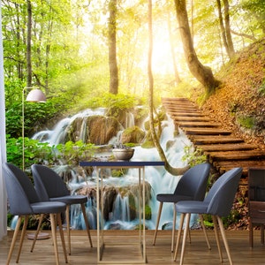 Autumn Forest Waterfall Wall Mural: Peel & Stick Wallpaper