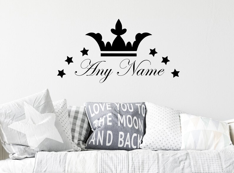 Custom Name Crown Star And Heart Wall Sticker Bedroom Hipster Cool Kids MS288VC Custom Name Crown Star And Heart Wall Sticker Bedroom Hipster Cool Kids MS288VC