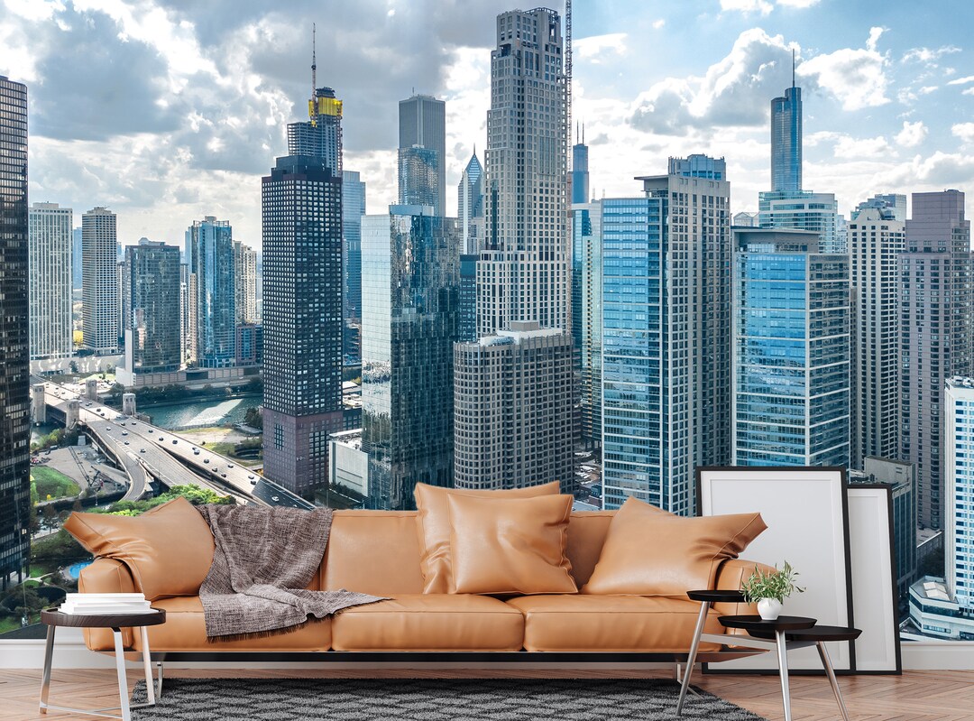 Chicago City Wallpaper, Peel and Stick Wallpaper, Removable Chicago