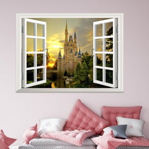 Castle Wall Sticker 3D Window Effect View Cinderella Wall Decal Removable Vinyl Art Poster Mural Self Adhesive Decor Kids Room image 4