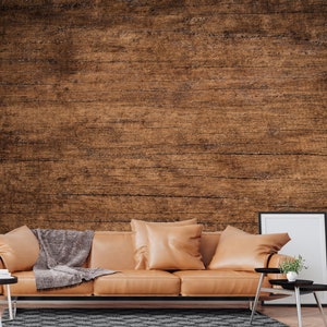 Rustic Wood Plank Wallpaper: Dark Brown Peel and Stick Wall Mural