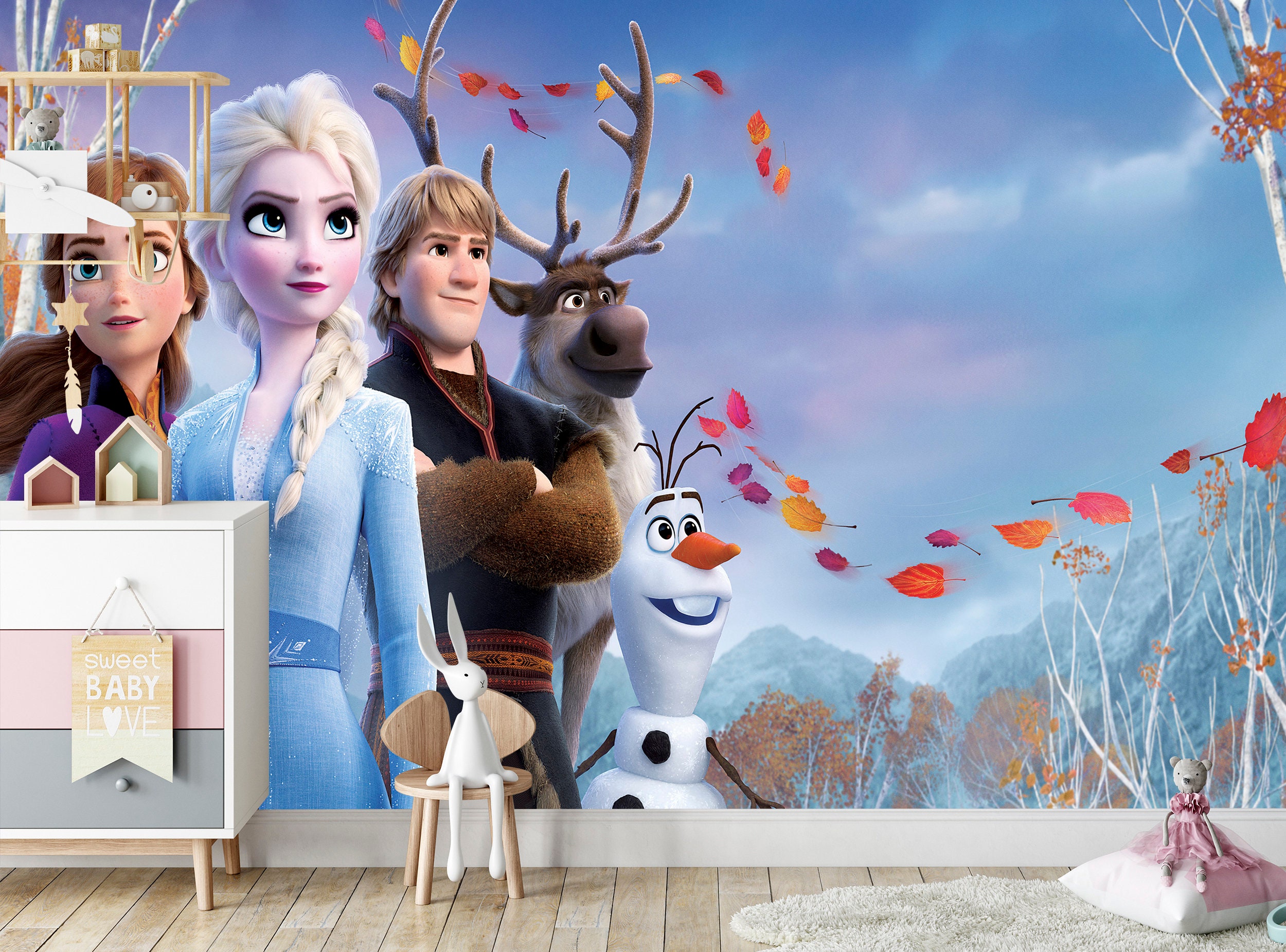 Frozen Wallpaper Frozen Wall Decal Disney Mural Frozen Wall Etsy