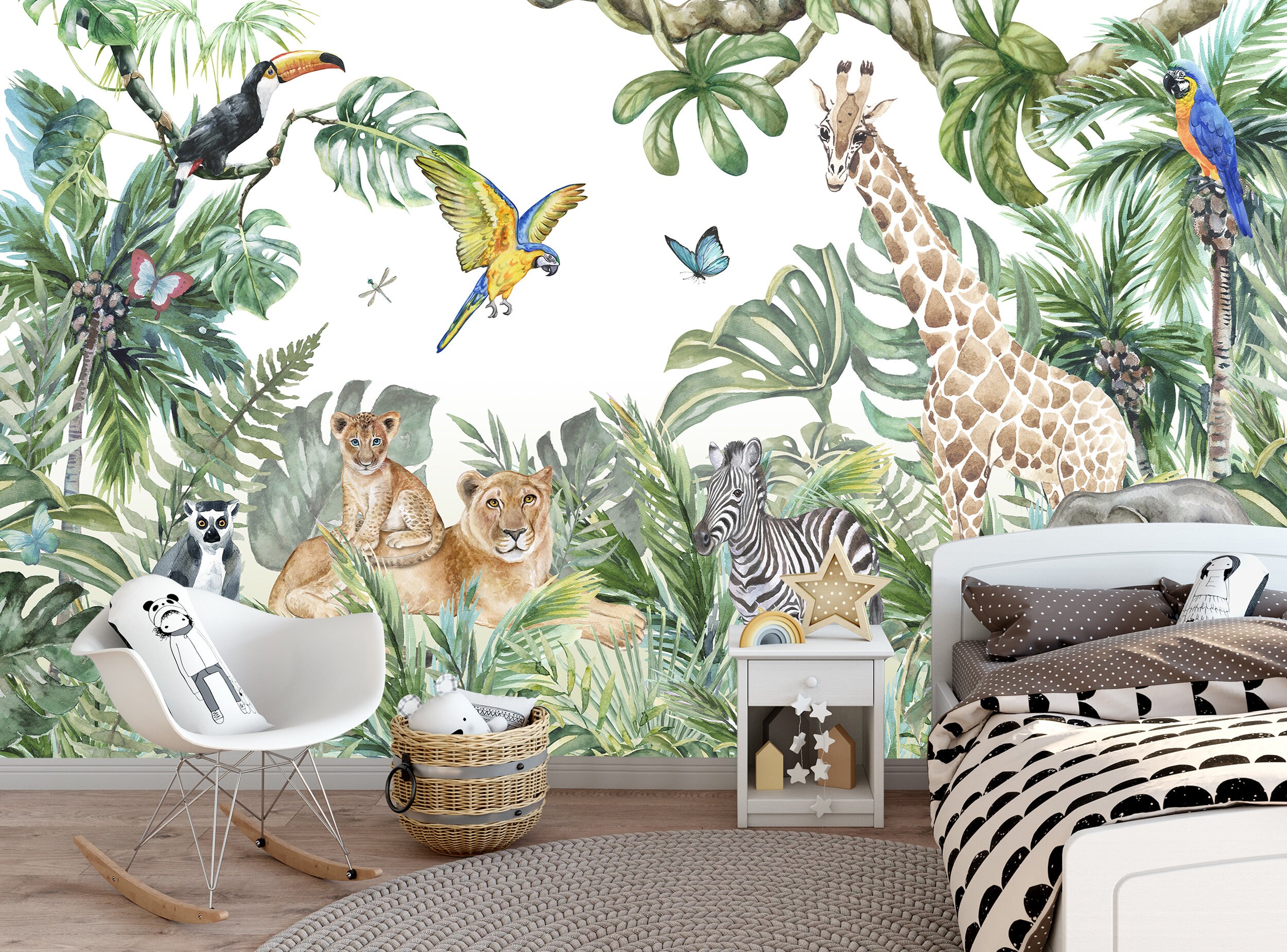 Jungle Wallpaper for Children with Exotic Animals Peel and Etsy