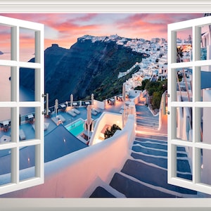Santorini Window View Wall Decal: 3D Vinyl Art Mural