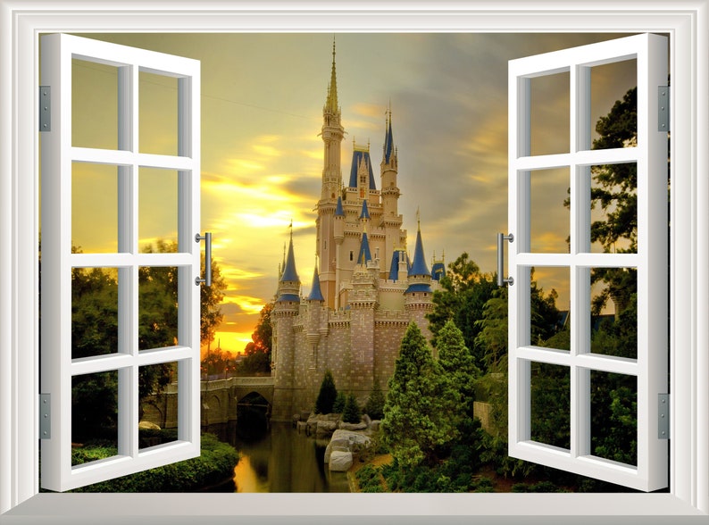 Castle Wall Sticker 3D Window Effect View Cinderella Wall Decal Removable Vinyl Art Poster Mural Self Adhesive Decor Kids Room image 1